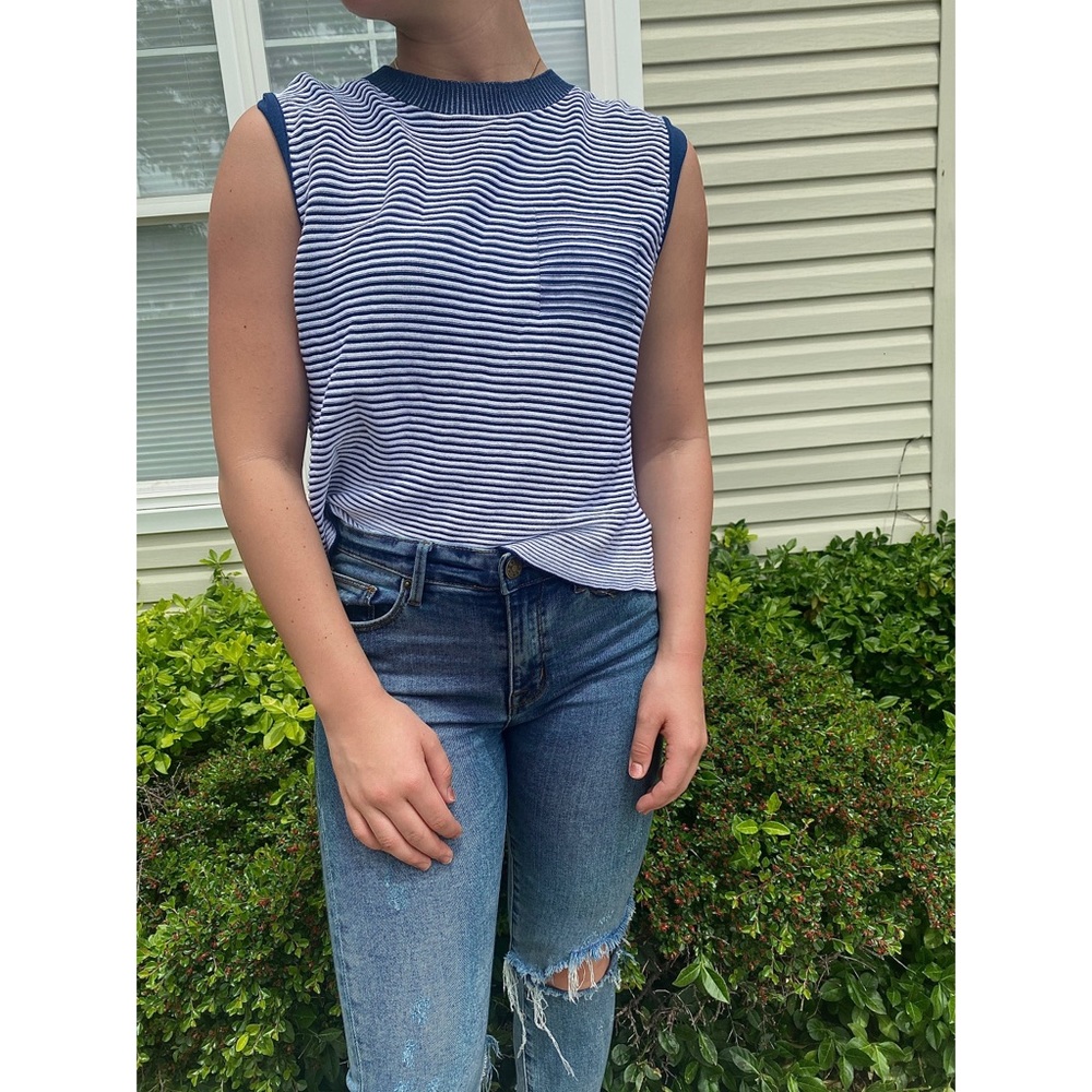 Kerisma Striped Tank with Keyhole Back and Buttons